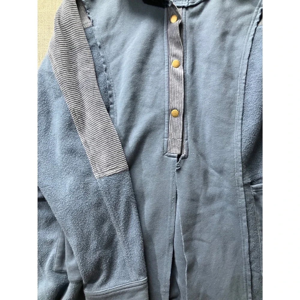 AEMI + CO Blue Oversized Mixed Media Corduroy Henley Hoodie Shacket Large - Picture 6 of 6